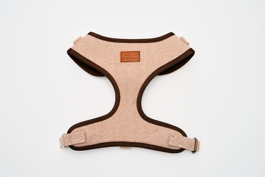 Brown Premium Tweed Herringbone Dog Harness Full Set