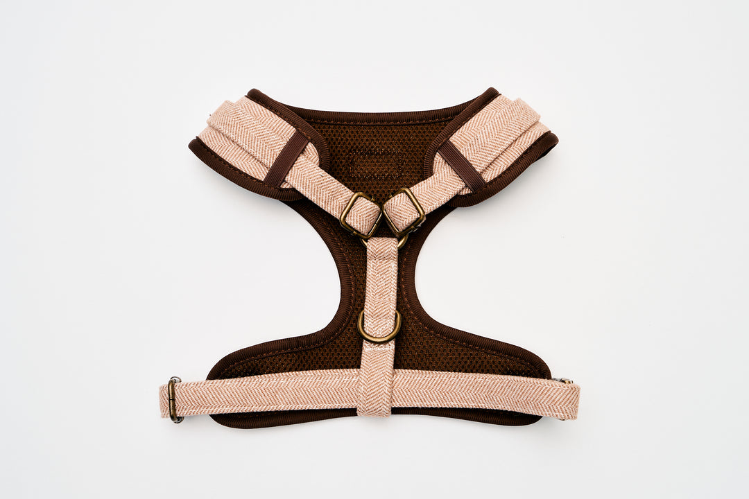 Brown Premium Tweed Herringbone Dog Harness Full Set