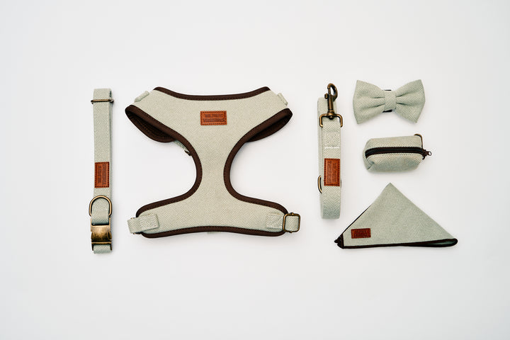 Green Premium Tweed Herringbone Dog Harness Full Set