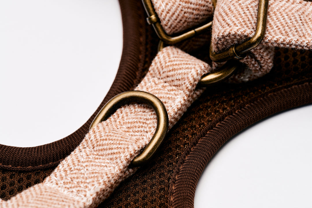 Brown Premium Tweed Herringbone Dog Harness Full Set