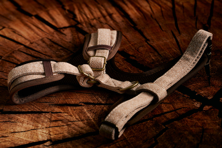 Brown Tweed Herringbone Premium Dog Harness